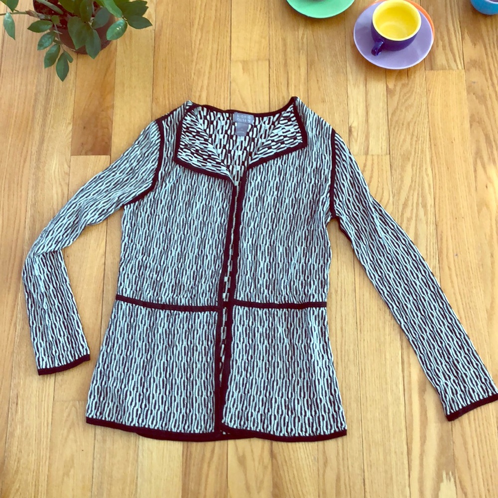 Sigrid Olsen open cardigan, tan, black silk blend